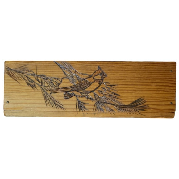 Vtg Hand Crafted Wooden Trinket Stash Box Slide Lid Hummingbird Duck Goose Birds - Picture 3 of 7